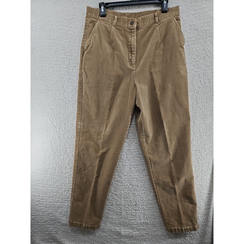 LL Bean Womens Corduroy Pants Khaki Straight Fit Cargo 14 M/ Tall